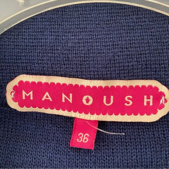 Manoush French Designer Navy Blue Gold Sequin Knit Sweater Jacket Blazer large - Picture 2 of 6